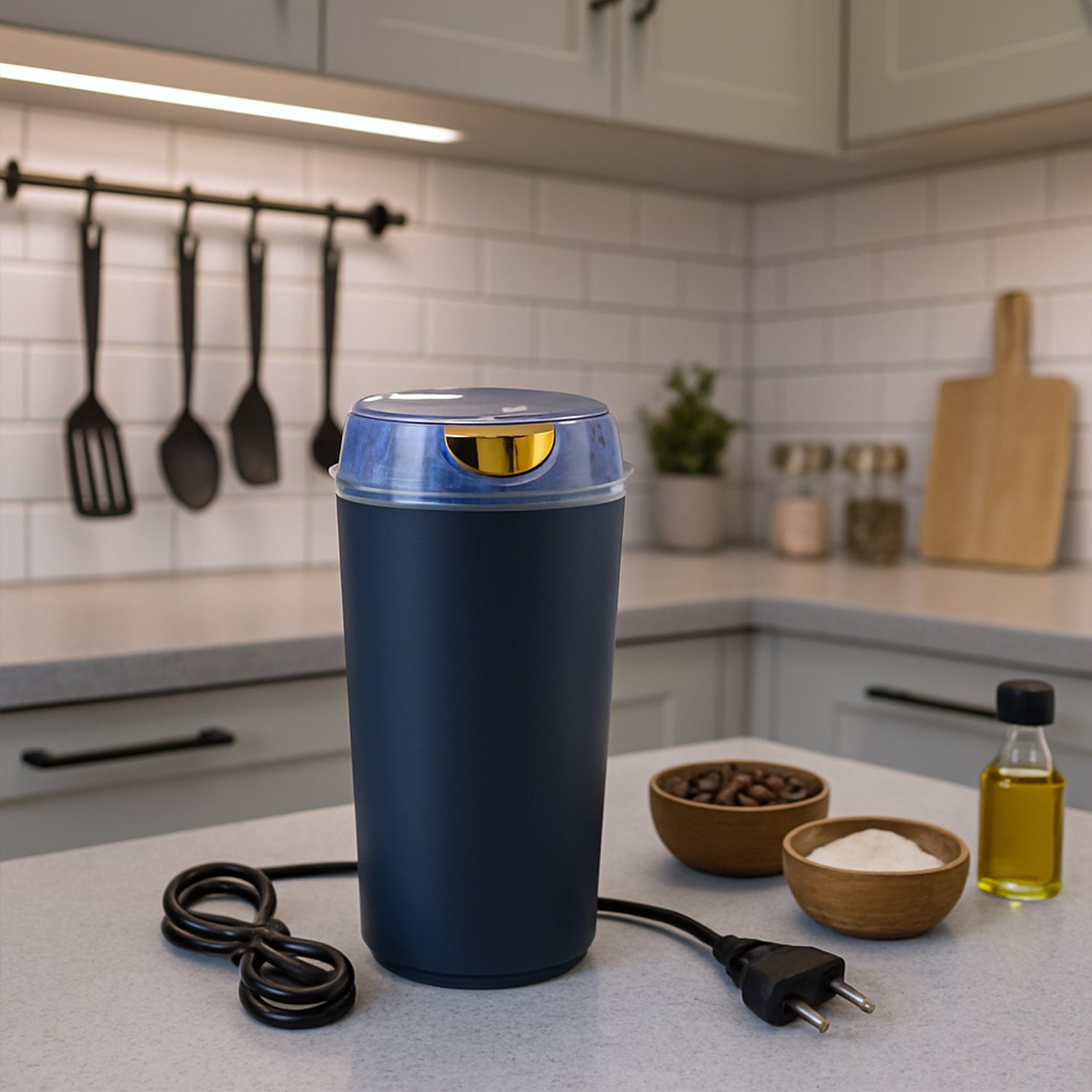 Portable coffee grinder blender showcasing its compact design.