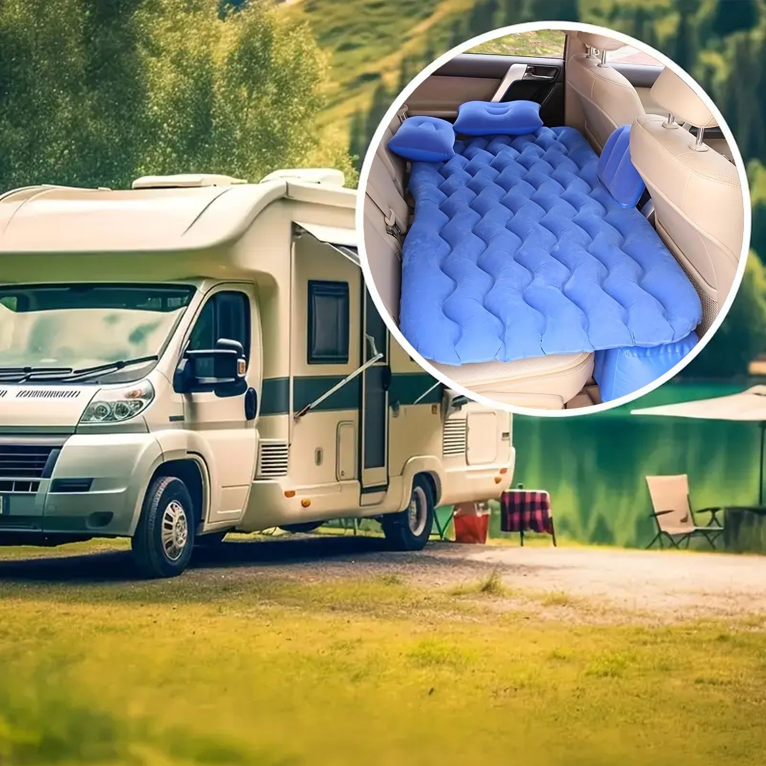 Close-up of key features on inflatable car backseat mattress bed