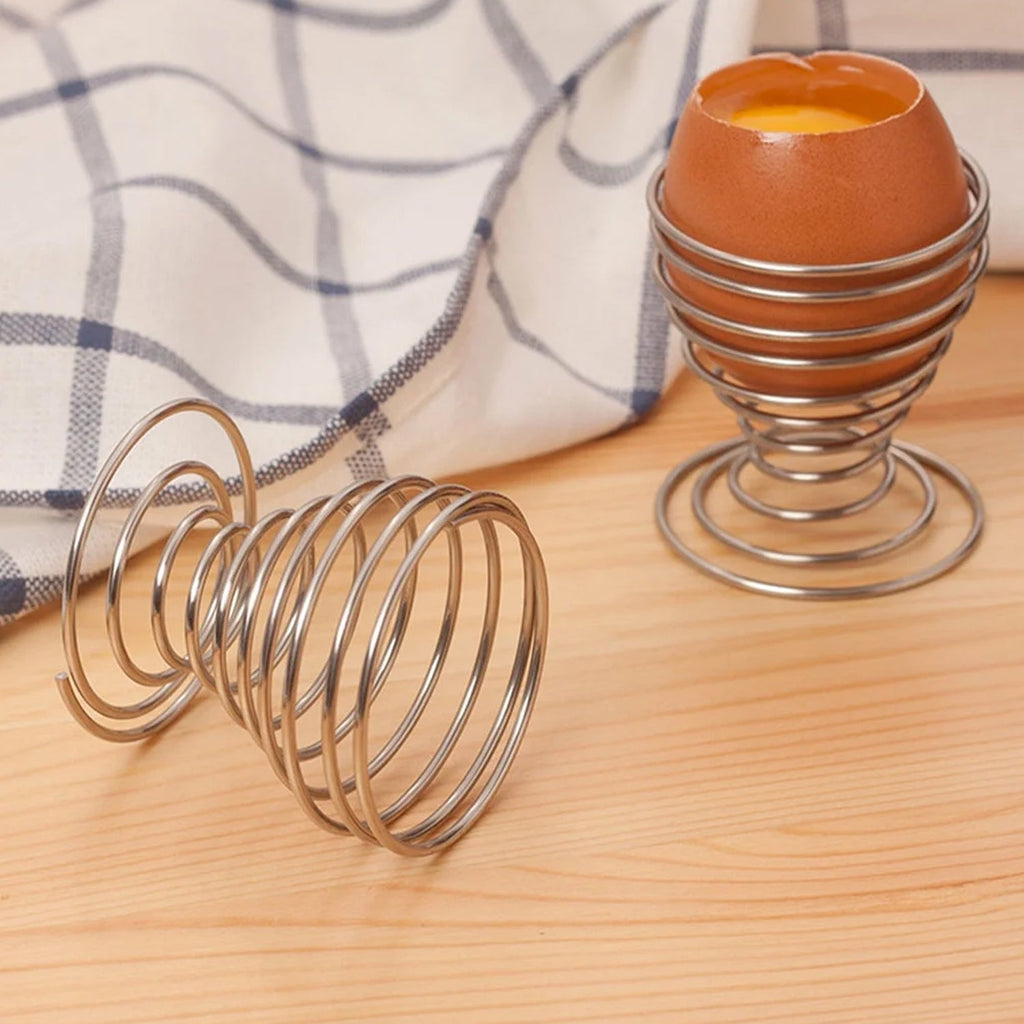 Minimalist stainless steel egg cup holder for breakfast table