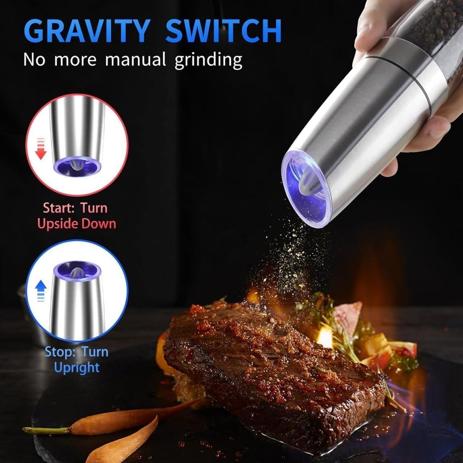 Sleek stainless steel electric spice grinder displayed on kitchen counter