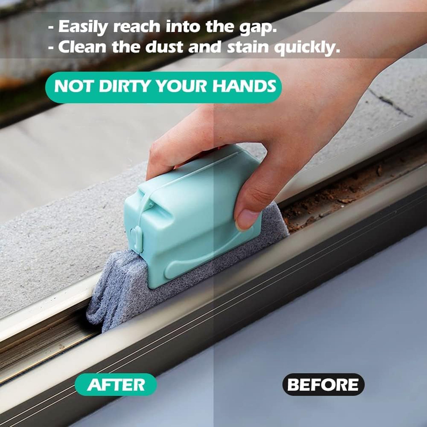 Window groove cleaning brush effectively used on a window track.