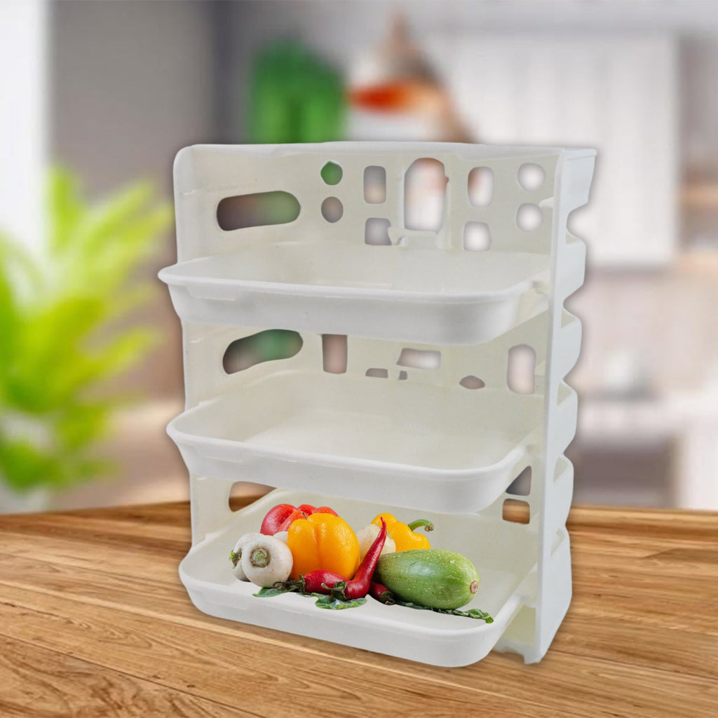 Compact wall-mounted plastic food organizer rack for kitchen storage
