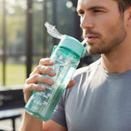 Detailed view of clear time markers on motivational water bottle