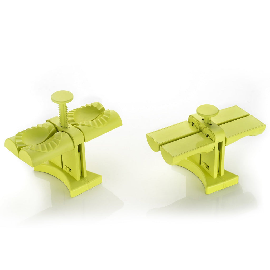 Close-up of the double head dumpling maker mold, showing its pressing mechanism.