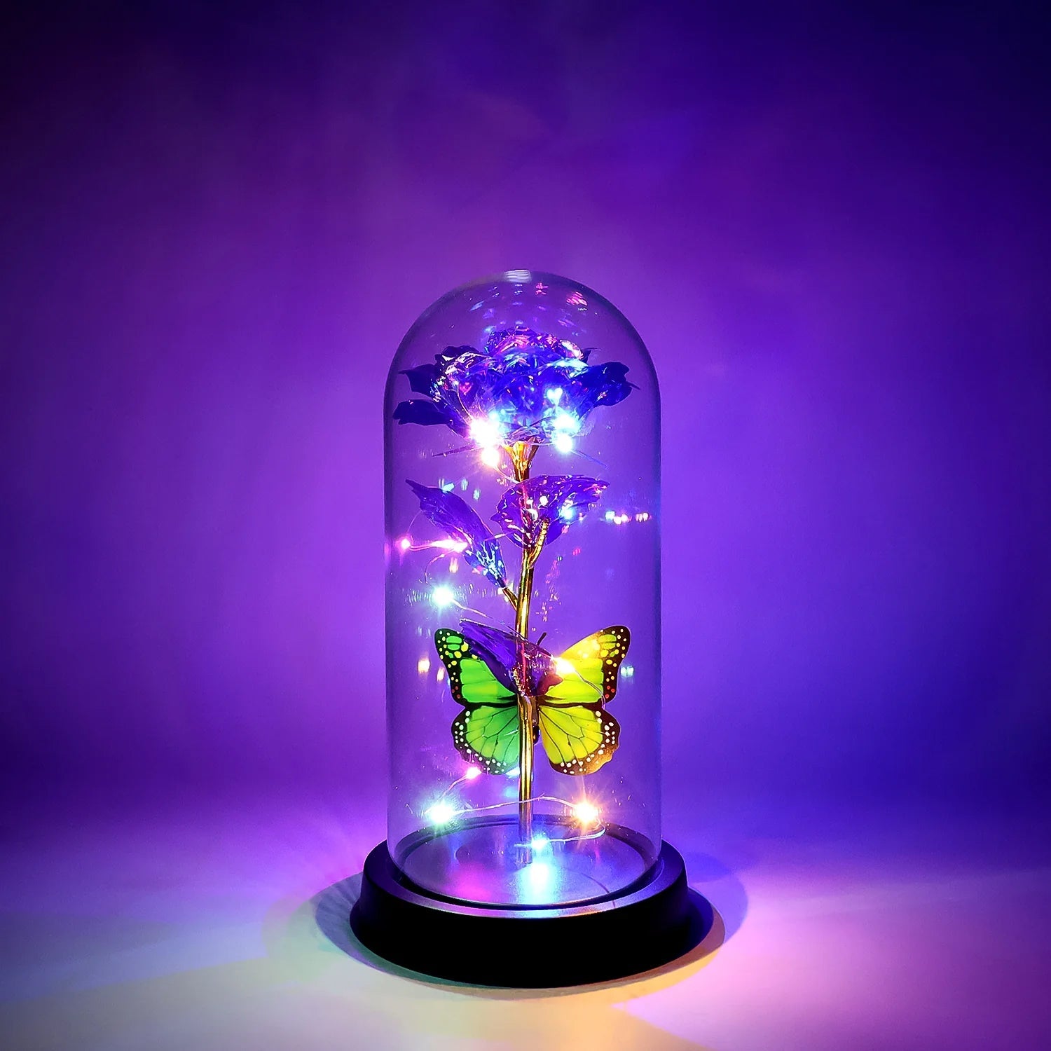 Detailed view of the golden artificial rose in gift set