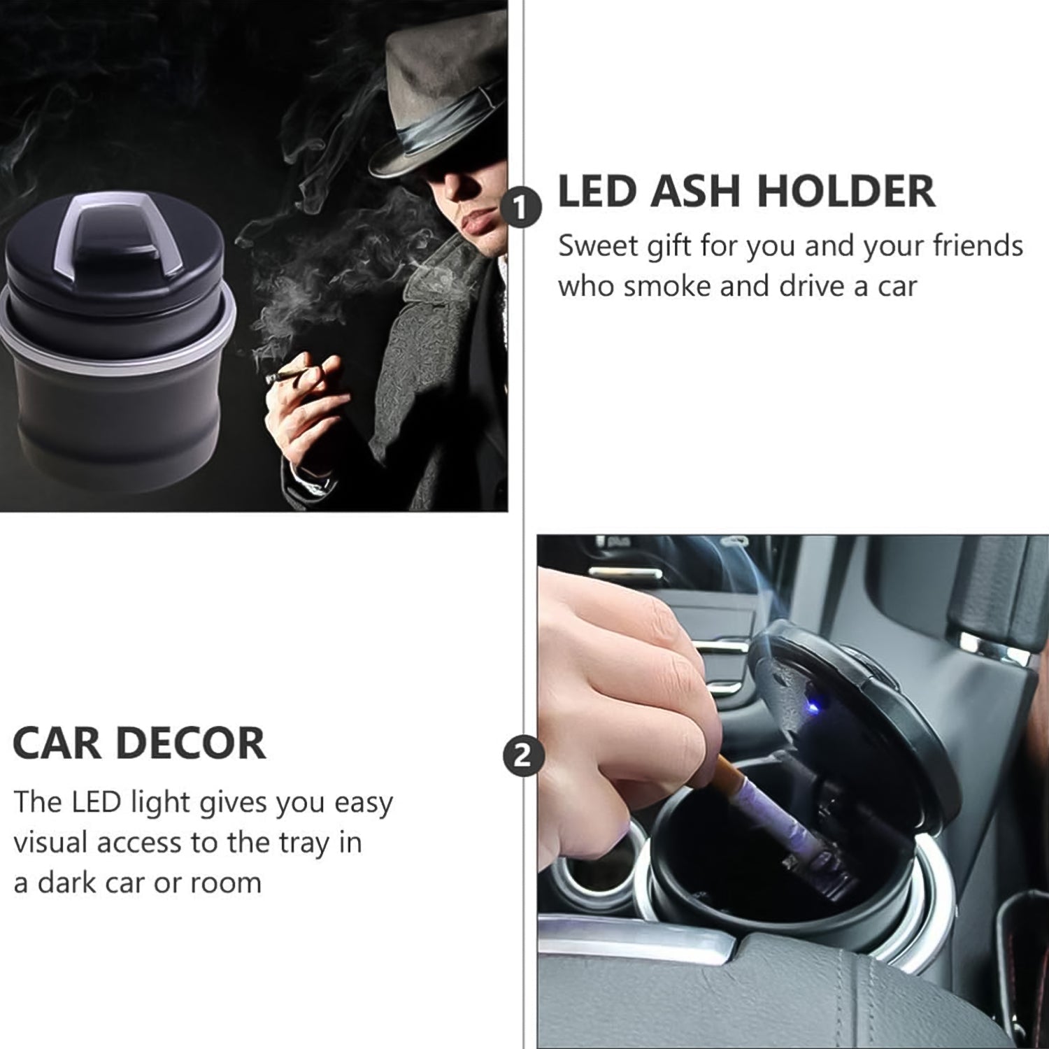 Side view of portable car ashtray with smokeless lid