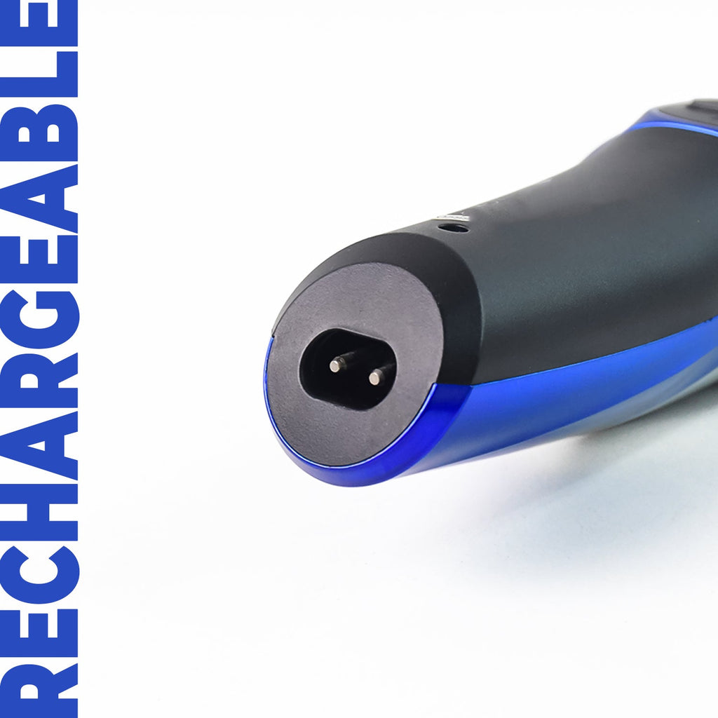 Close-up of blade system on Orbit electric foil shaver with dual heads