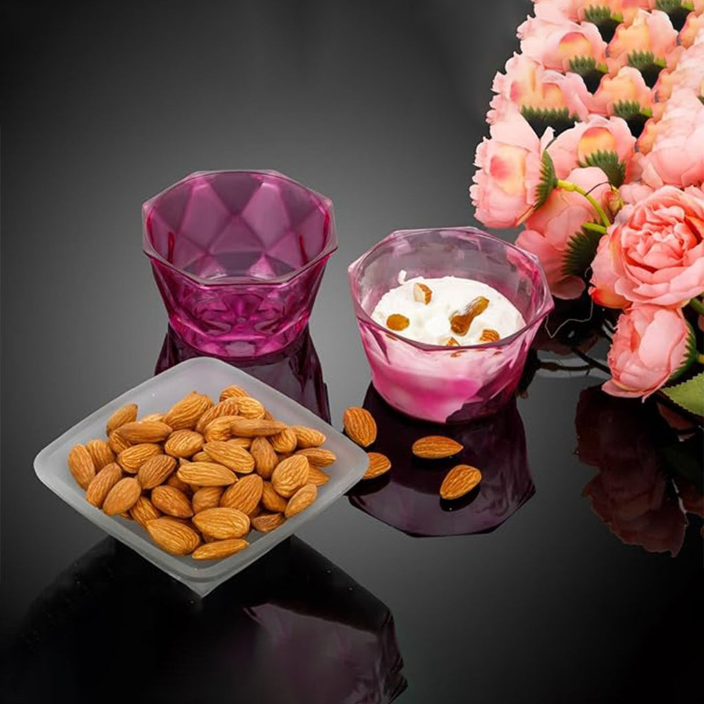 Overhead view of the elegant diamond shape ice cream bowls.