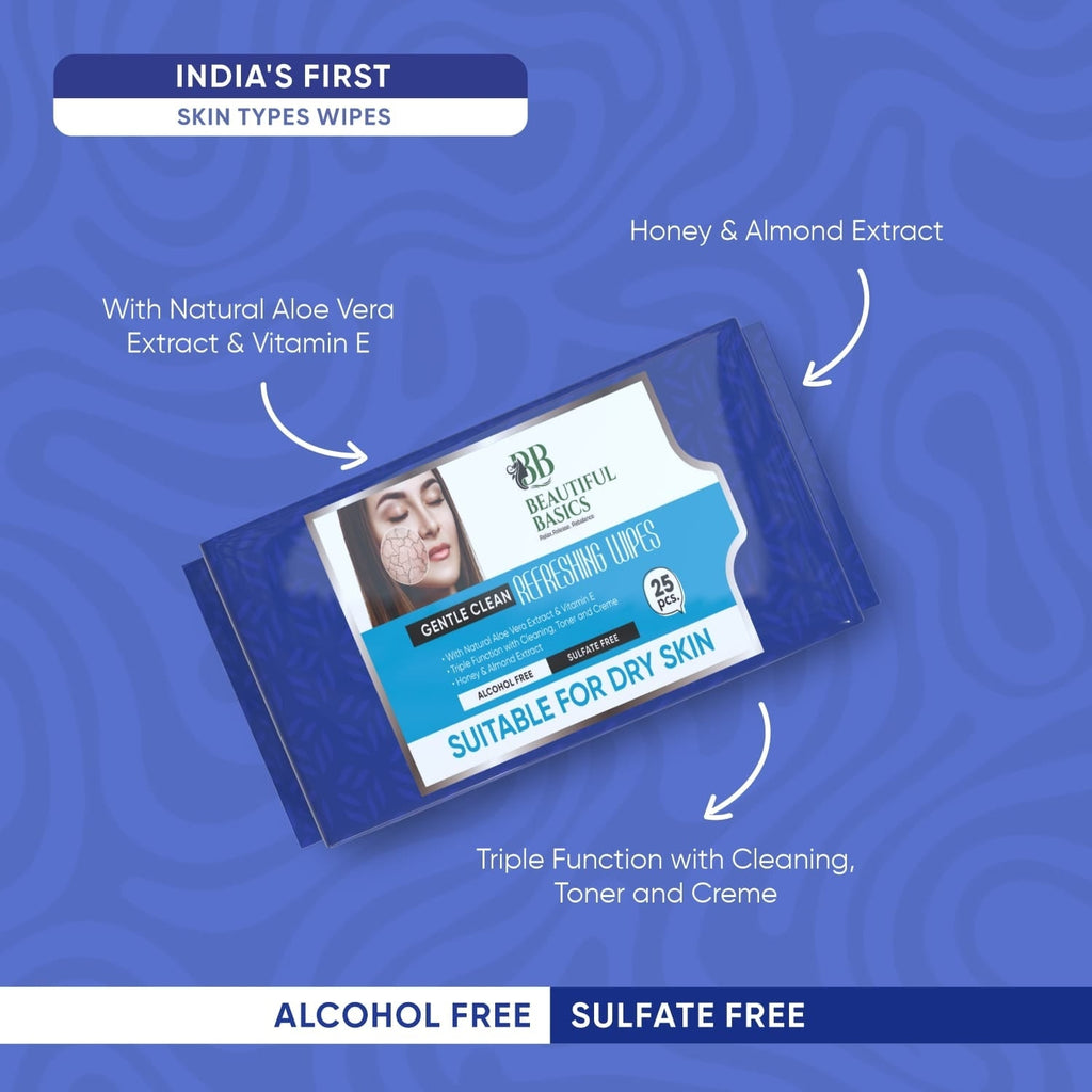 Pack of refreshing alcohol-free wet wipes on a clean surface.