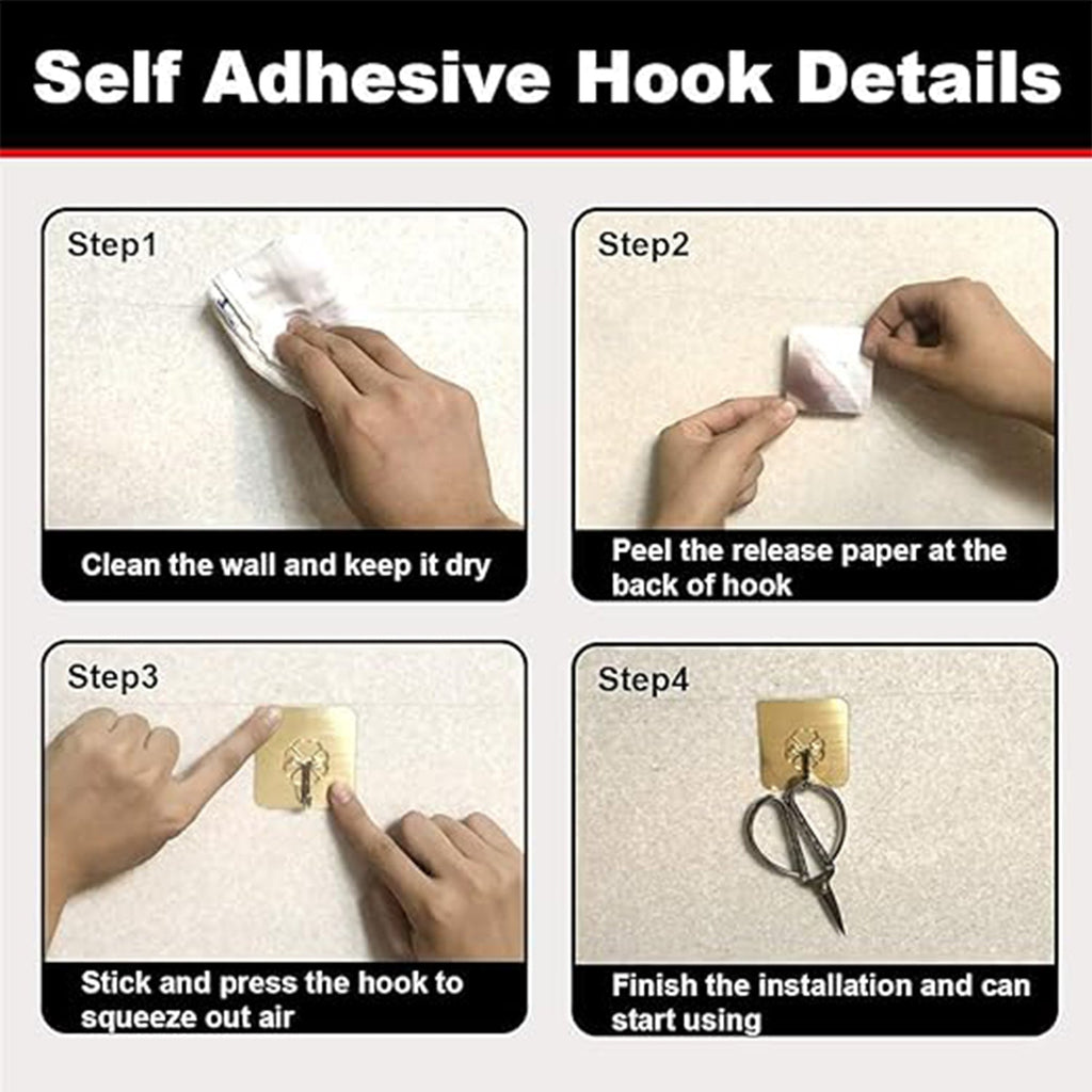 Adhesive heavy-duty hook holding kitchen towels and accessories