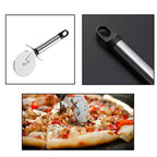 Stainless Steel Pizza Cutter demonstrating a clean, precise cut on a pizza.