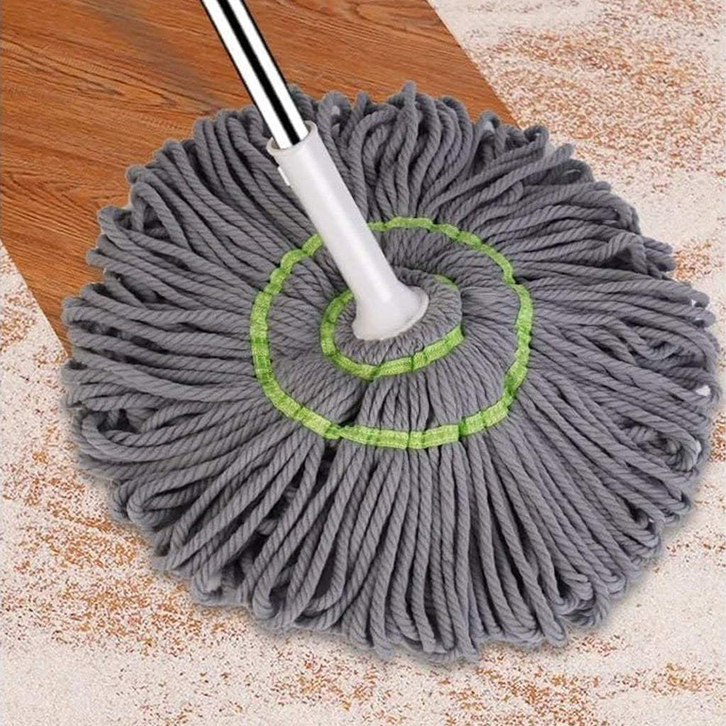 Close-up of stainless steel handle on self wringing mop offering durability