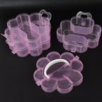 Side view of flower-shaped 3-layer transparent storage box with clip locks