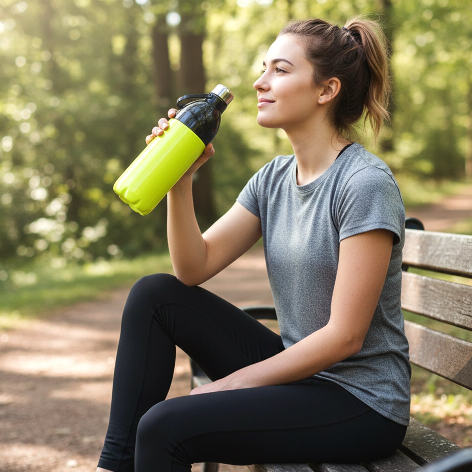 Gym water bottle with comfortable grip and carry strap for easy handling