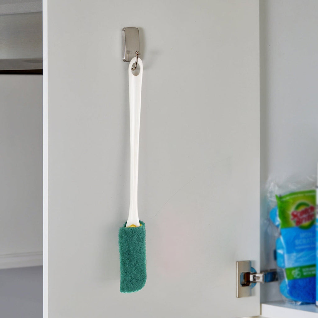Long ergonomic handle with hanging hole featured on the bottle brush