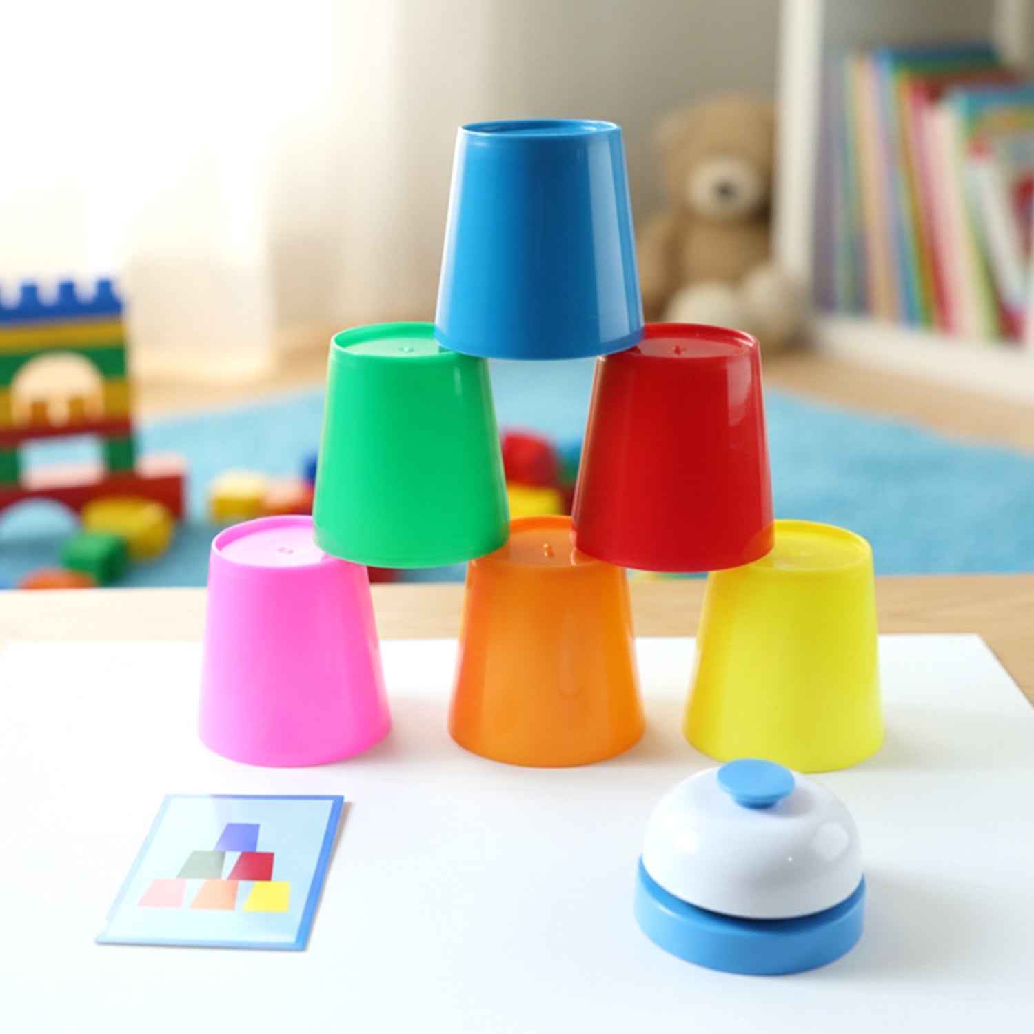 Cup Stacking Battle Challenge Game set with bell and challenge cards