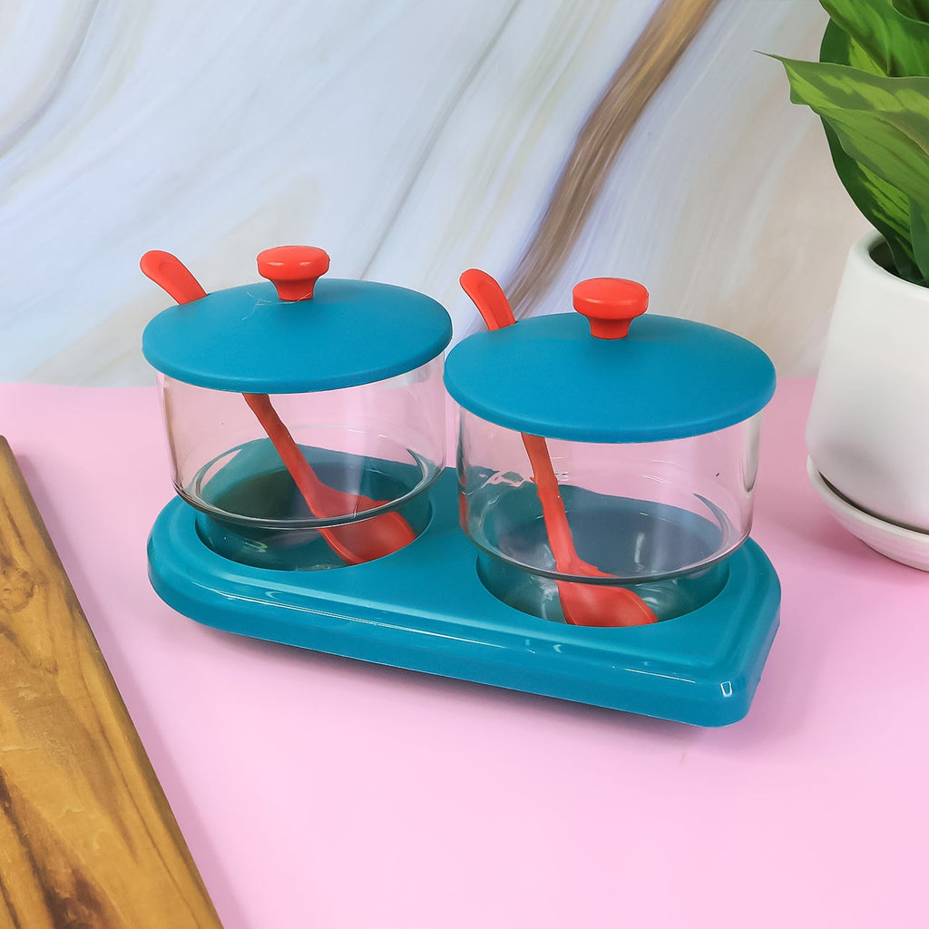 Multipurpose food storage container set with included spoons and tray