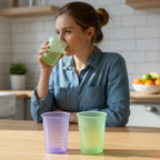 Close-up showing diamond textured surface on the plastic drinking glass 200 ML