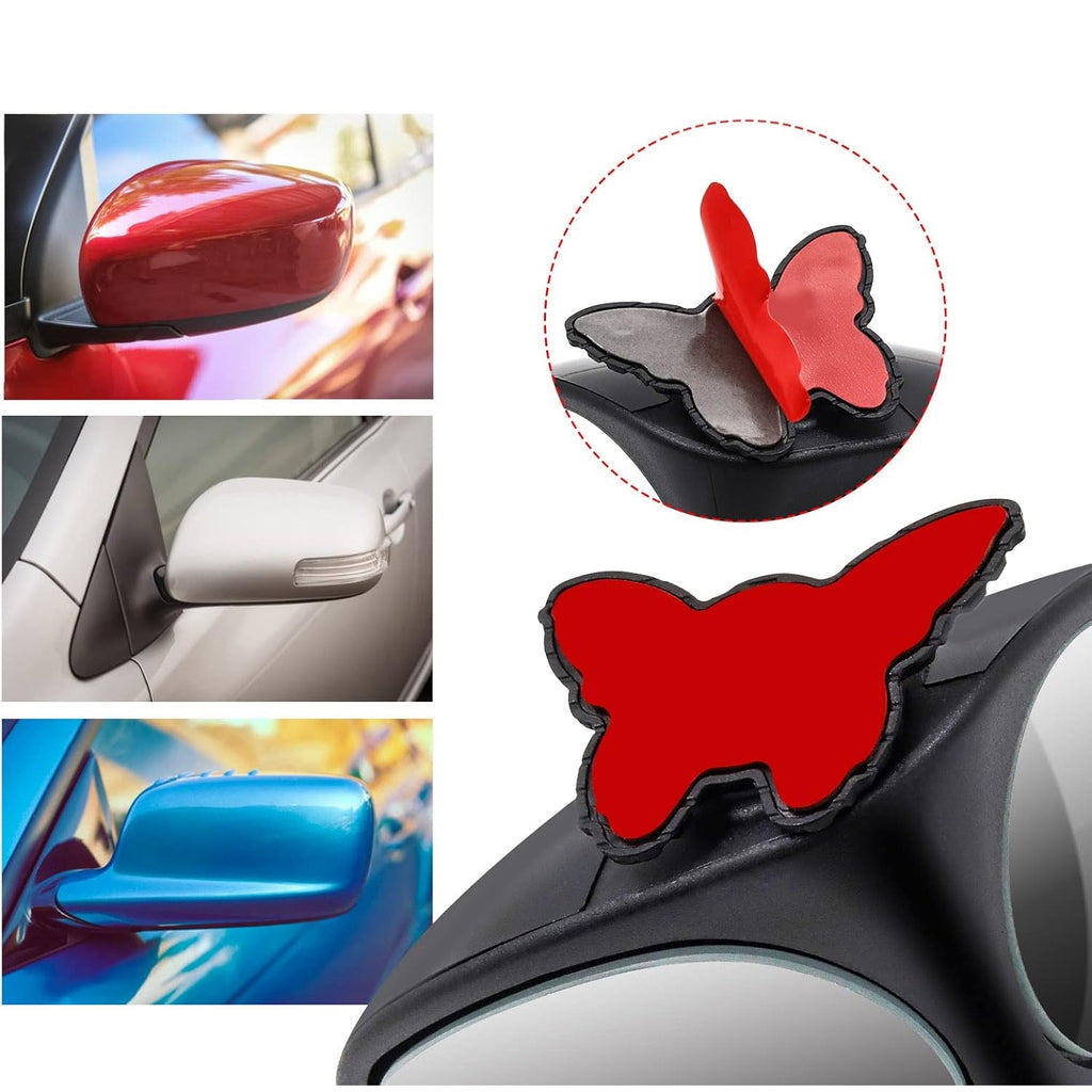 Close-up of car blind spot mirror with adjustable 360° rotating base