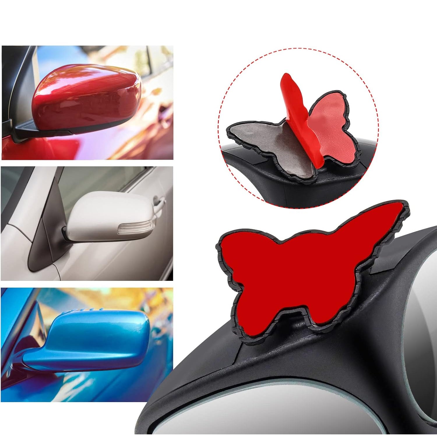 Close-up of car blind spot mirror with adjustable 360° rotating base