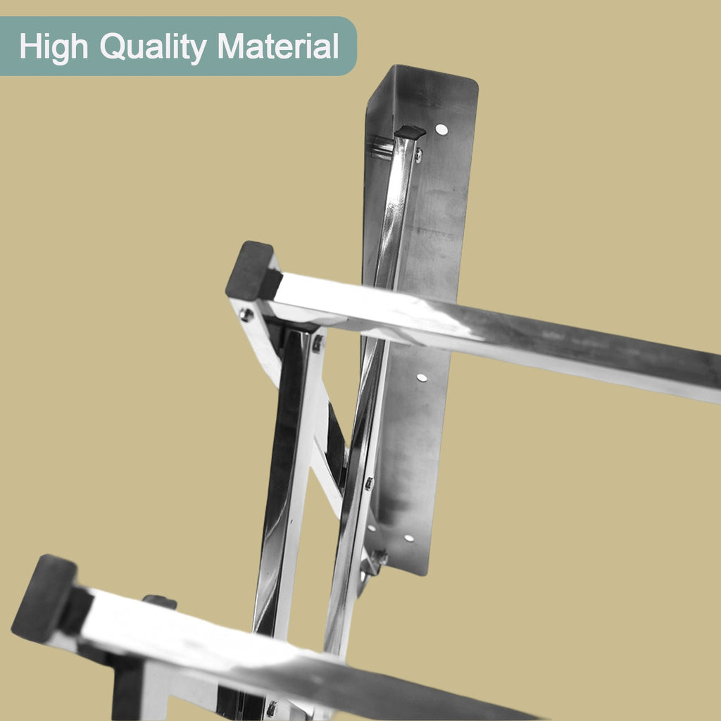 Folded stainless steel drying rack mounted on wall