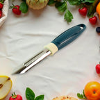 Stainless steel serrated blade potato peeler from Apex on white background
