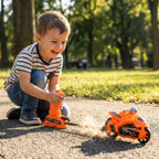 Close-up view of the manual pull launcher on the kids' racing bike toy