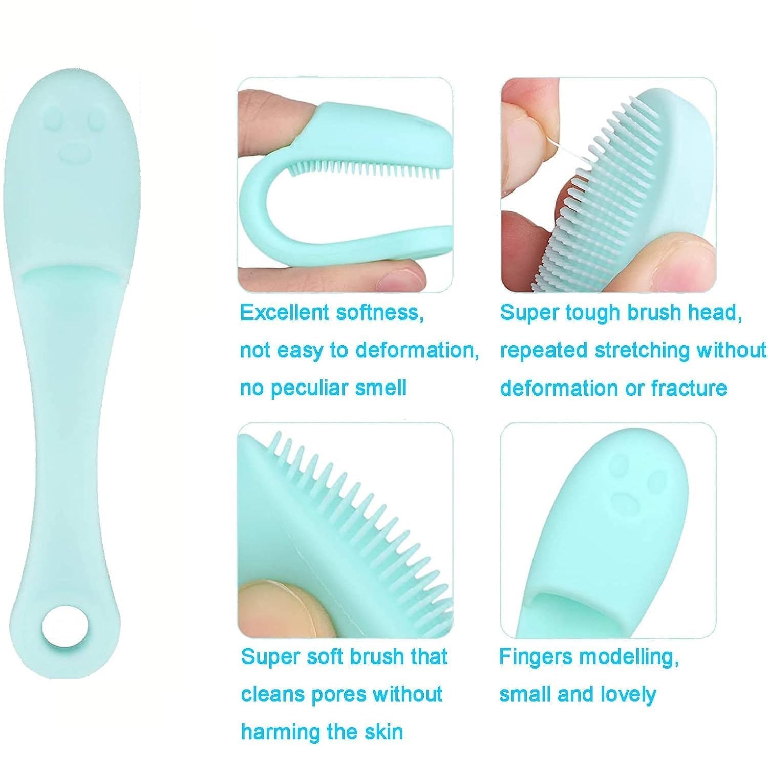 Detailed view of the VelvaBloom pure silicone finger facial scrubber.