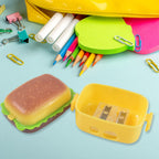 Sharpener with eraser attached in a burger shape for easy use