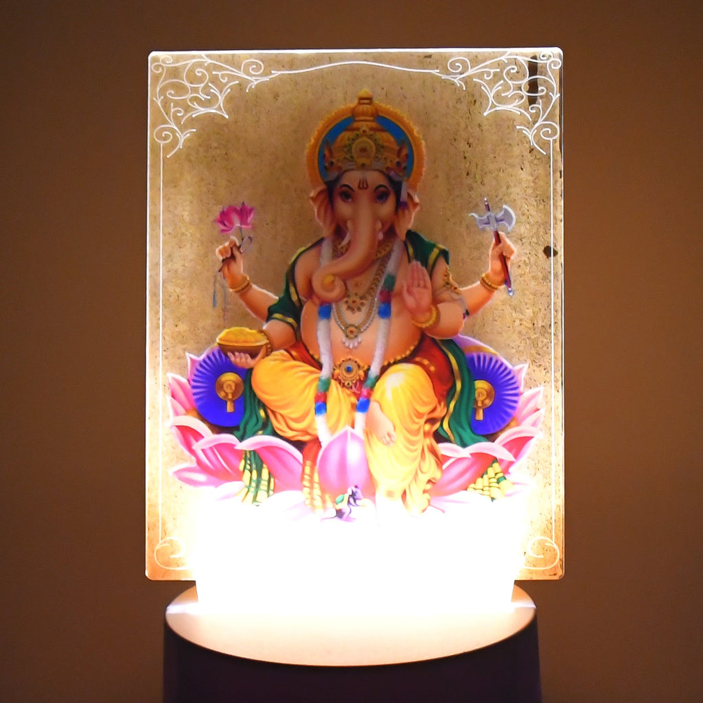 3D Lord Ganesh Frame showing blessed light effect with warm illumination
