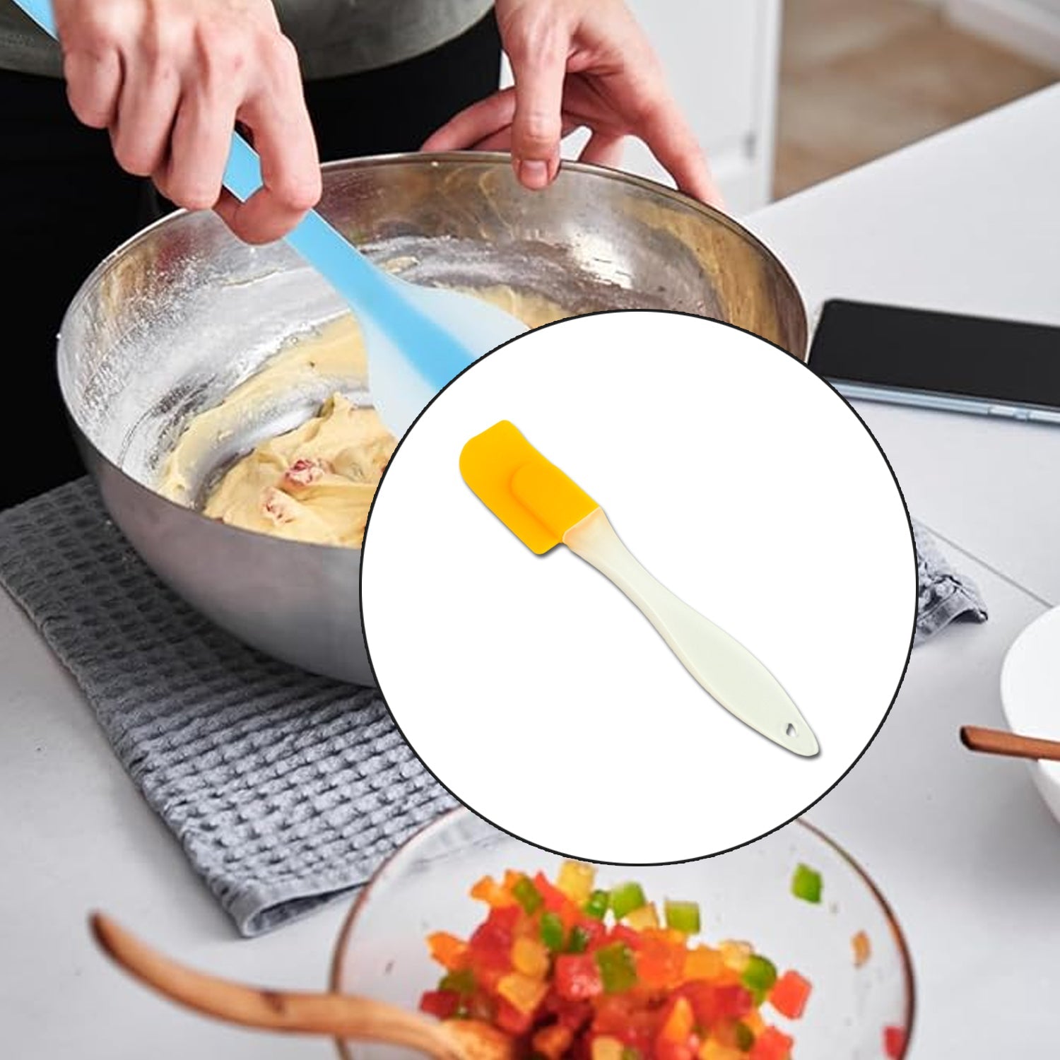 Angled studio photo of Bake & Dwell silicone cooking spatula