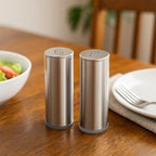 Kitchen salt and pepper shaker set in sleek stainless steel design