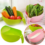Vastate plastic rice strainer bowl set of three with handles, ideal for kitchen use.