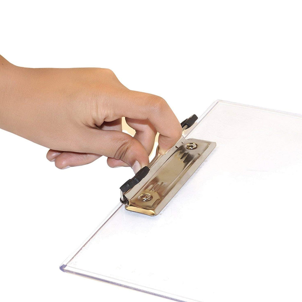 Transparent exam board made from unbreakable plastic material.
