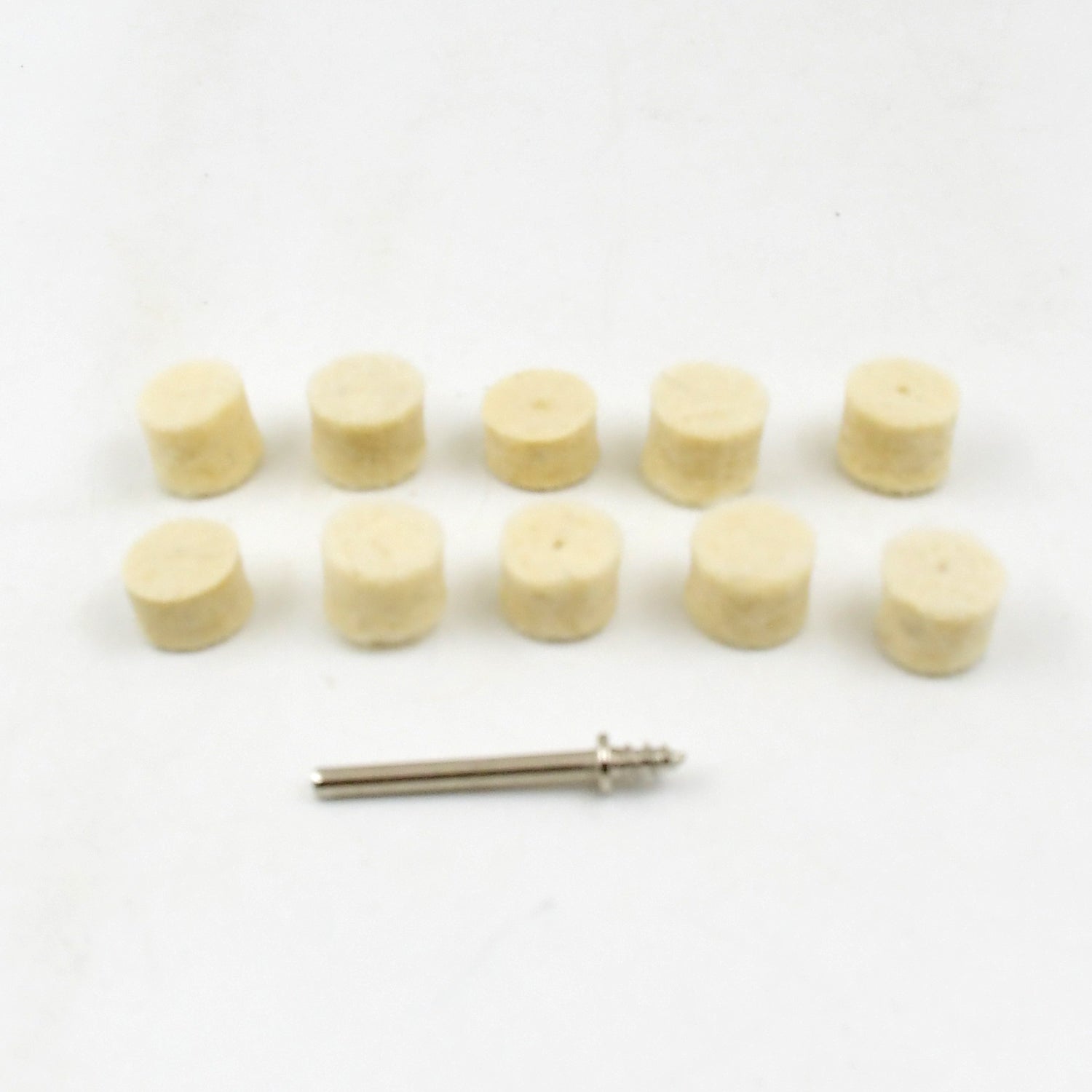 Different shapes of felt buffing wheels for grinding and polishing tasks.