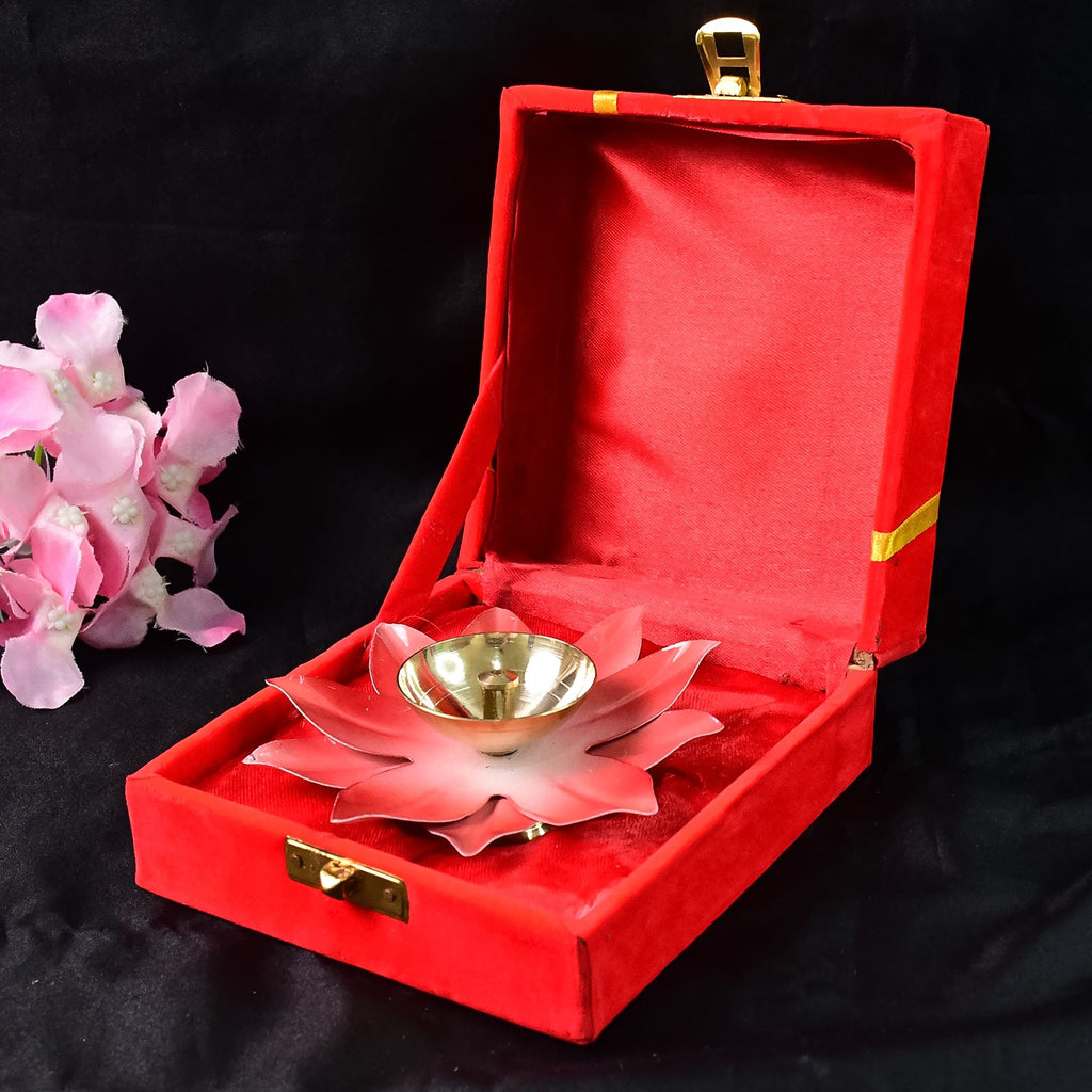 Brass oil diya with lotus flower design used for home temple decor