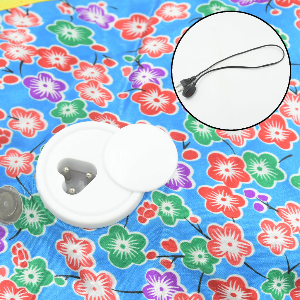 Electric hot water bag with its soft, comfortable exterior for direct application.
