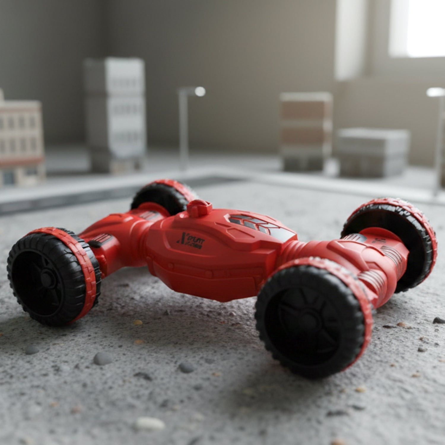 Remote control car mid-stunt showing agility and spin