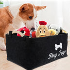 Side view of the spacious collapsible pet toy storage basket in a modern home.