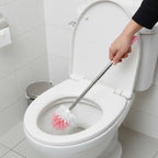 Long handle toilet cleaning brush showing dense synthetic dual-tone bristles