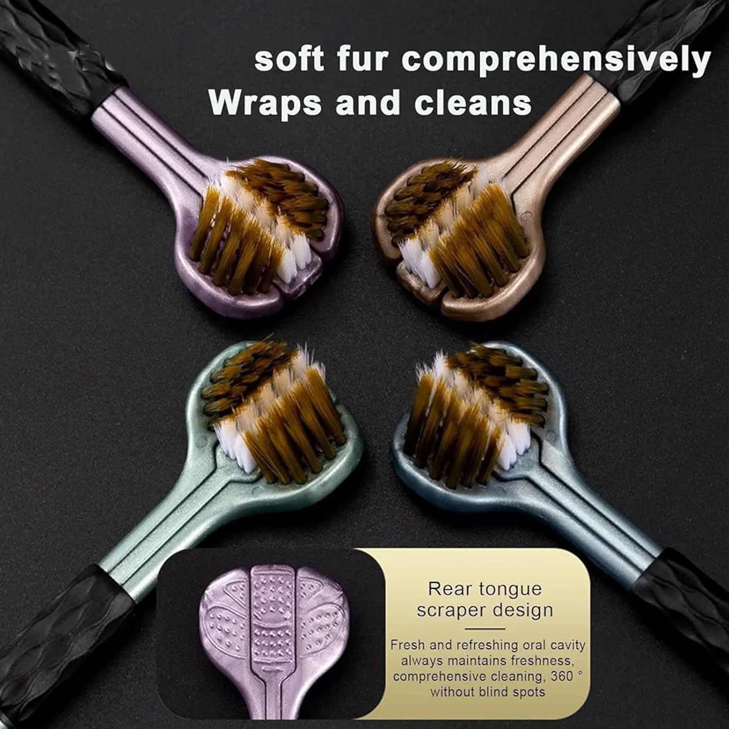 Ergonomic handle and triple-head design of the 3-Sided Toothbrush for easy grip.