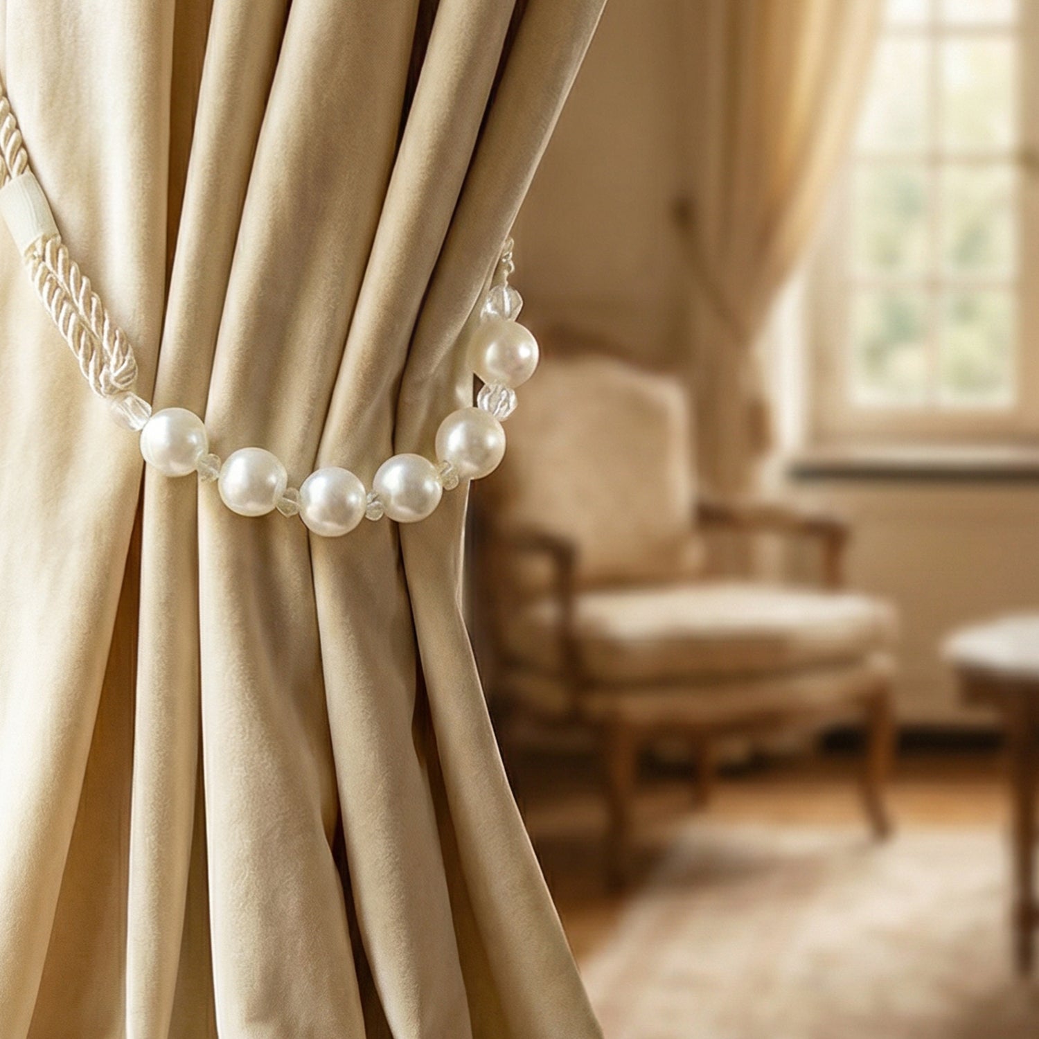 Premium pearl curtain accessory with crystal accent beads