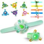 Child modeling a light-up slap bracelet, demonstrating how it easily wraps around the wrist.