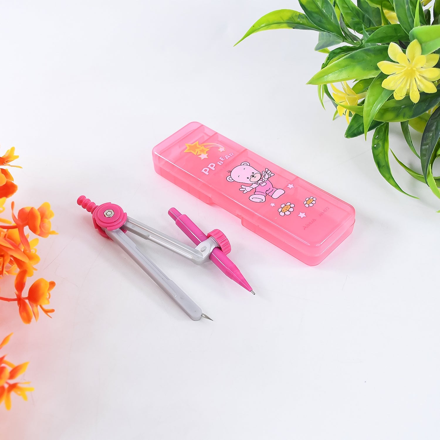 Little Angles pink kids compass set with ergonomic grip