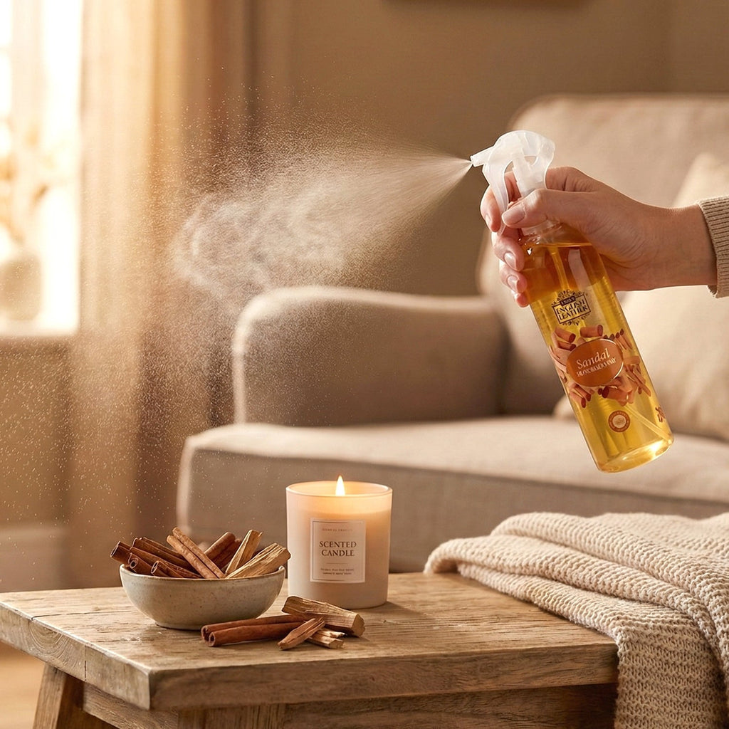 Sandal mist air freshener spray refreshing indoor air with sandal fragrance