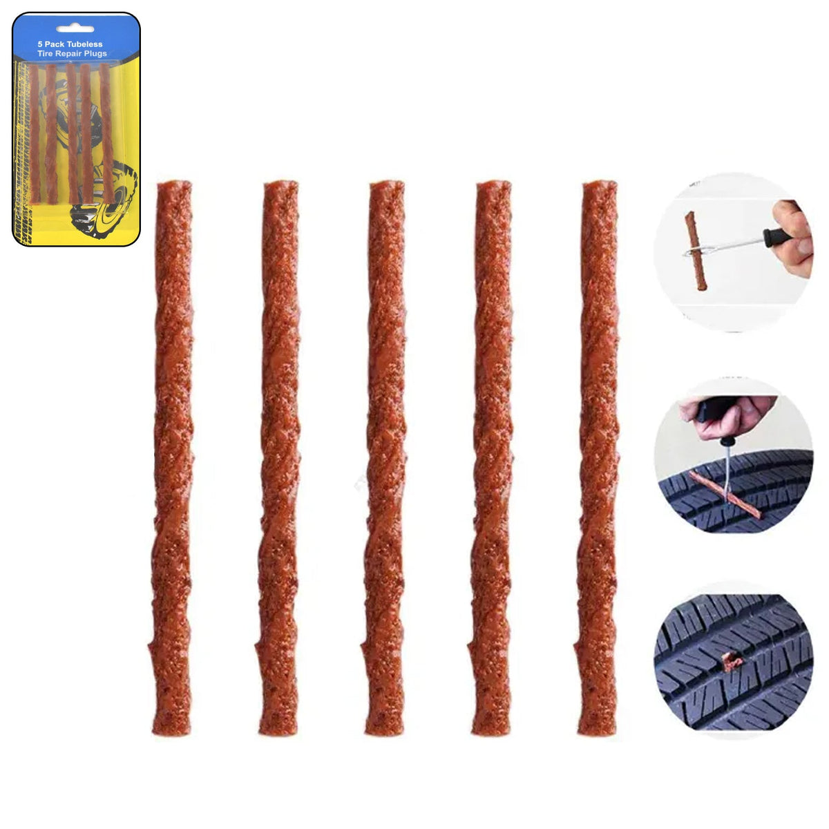 Brown emergency tyre repair strips (5 Pcs) in their retail packaging.