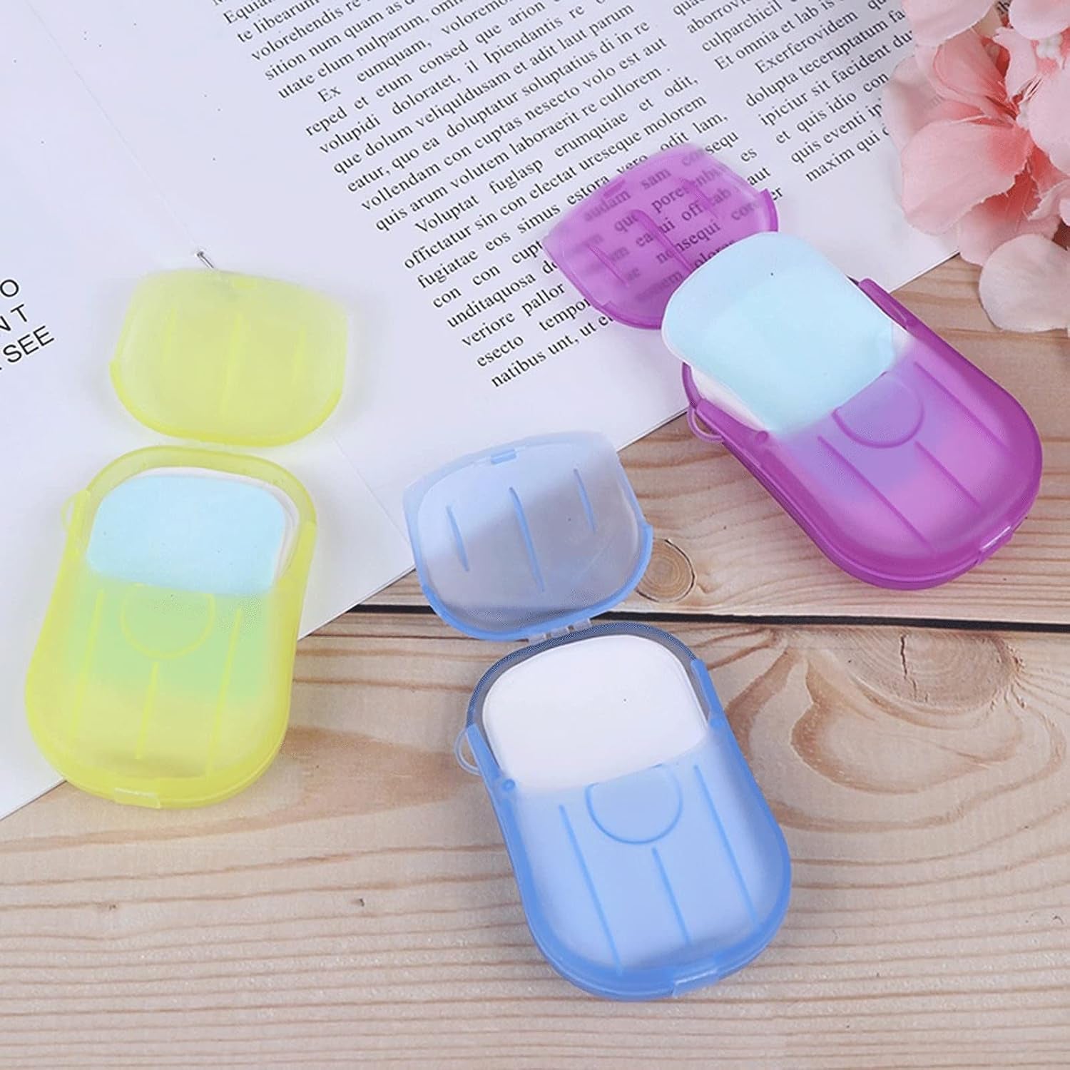 Close-up of travel soap sheets mini box for convenient travel hygiene
