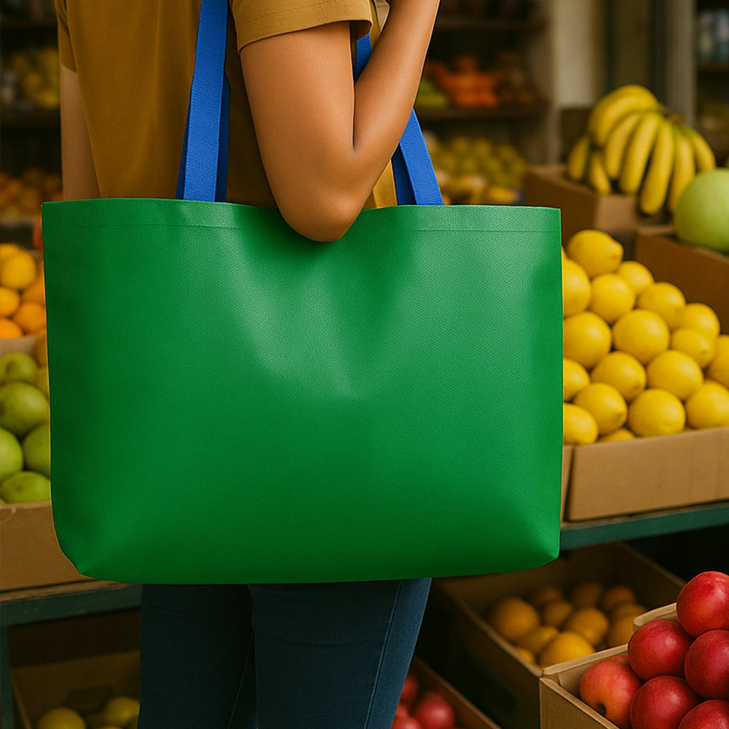Close-up of durable non-woven fabric on shopping tote bag