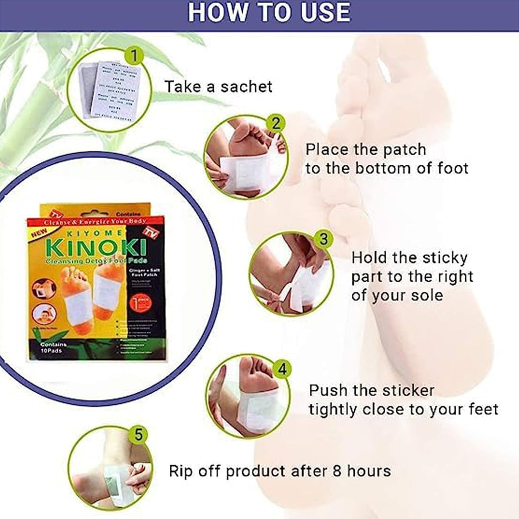 Kinoki Detox Foot Pads before and after use, demonstrating impurity absorption.