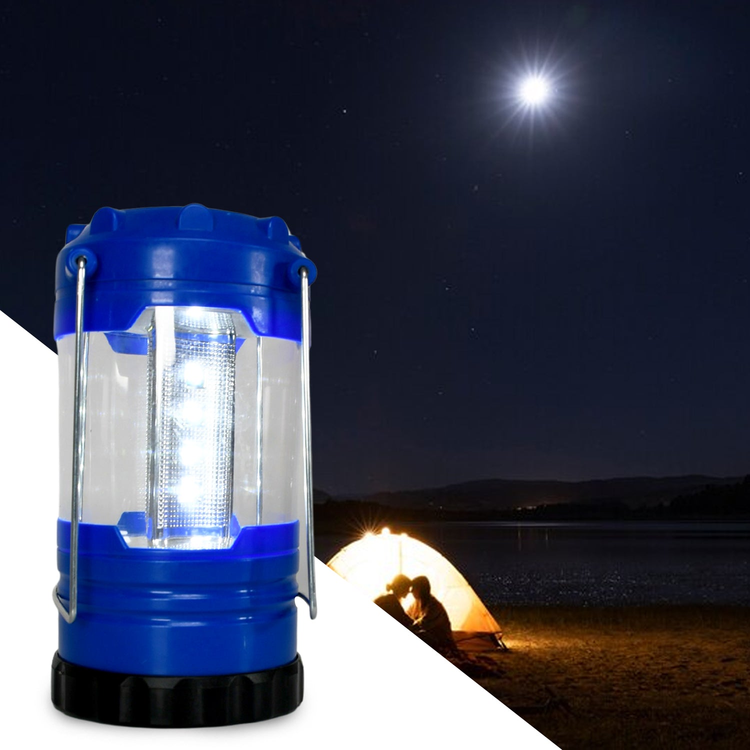 Angled view of the durable Vastate camping lantern with its sturdy base.